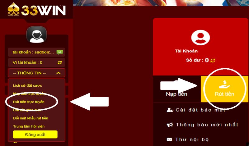 Quy trình rút tiền 33Win đơn giản dễ làm