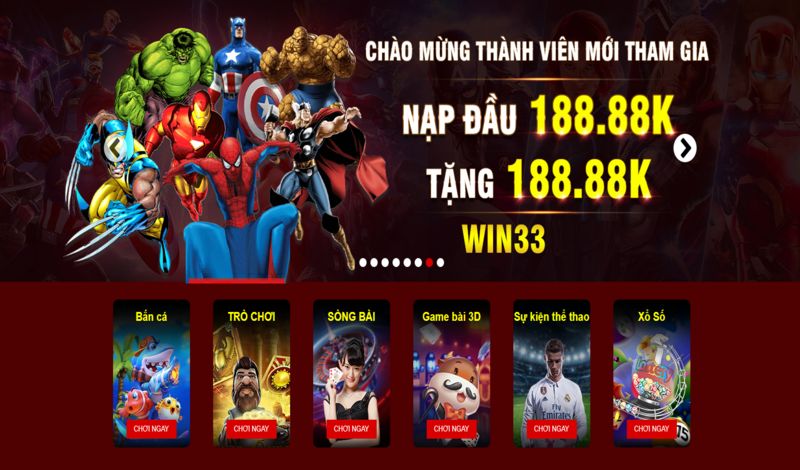 Thưởng khủng khi nạp tiền 33Win